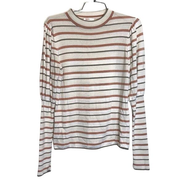 See by Chloe Striped Puff Sleeve Lightweight Sweater Spring Chic Career Wear XL - Picture 3 of 4